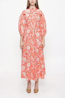 Desenli Balon kollu kemerli elbise 93918