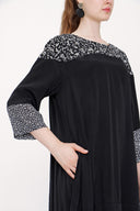 Siyah Desenli kumaş kombinli elbise 93950