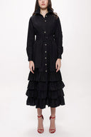 Siyah Fırfırlı uzun gömlek elbise 93979