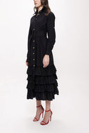 Siyah Fırfırlı uzun gömlek elbise 93979