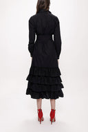 Siyah Fırfırlı uzun gömlek elbise 93979