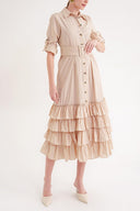 Bej Fırfırlı uzun gömlek elbise 93979