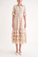 Bej Fırfırlı uzun gömlek elbise 93979