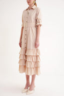 Bej Fırfırlı uzun gömlek elbise 93979