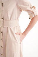 Bej Fırfırlı uzun gömlek elbise 93979