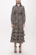 Leopar Fırfırlı uzun gömlek elbise 93979