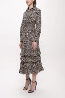 Leopar Fırfırlı uzun gömlek elbise 93979
