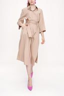 Bej Kemerli bol poplin elbise 93995