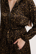 Leopar Fermuarlı ve  kapüşonlu uzun elbise 94064