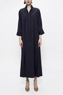 Lacivert Bağcık detaylı bol kesim poplin elbise 94072