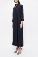 Lacivert Bağcık detaylı bol kesim poplin elbise 94072