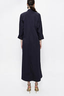 Lacivert Bağcık detaylı bol kesim poplin elbise 94072