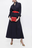 Lacivert Bağcık detaylı bol kesim poplin elbise 94072