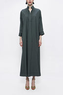 Antrasit Bağcık detaylı bol kesim poplin elbise 94072