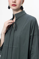 Antrasit Bağcık detaylı bol kesim poplin elbise 94072