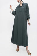 Antrasit Bağcık detaylı bol kesim poplin elbise 94072