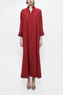 Bordo Bağcık detaylı bol kesim poplin elbise 94072