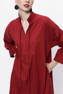 Bordo Bağcık detaylı bol kesim poplin elbise 94072