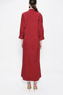 Bordo Bağcık detaylı bol kesim poplin elbise 94072