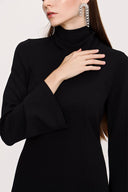 Siyah Yüksek yaka bağlamalı uzun elbise 94008