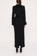 Siyah Yüksek yaka bağlamalı uzun elbise 94008