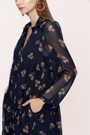 Lacivert Büzgülü bol kesim elbise 94027