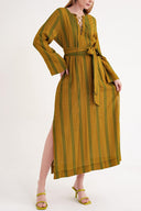 Zeytin Yeşili Bagcık detaylı elbise 94035