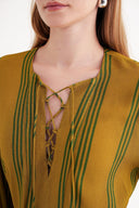 Zeytin Yeşili Bagcık detaylı elbise 94035