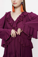 Bordo Büzgülü bol kesim elbise 94037