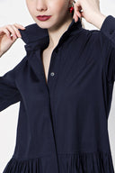 Lacivert Büzgülü bol kesim gömlek elbise 94052