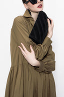 Zeytin Yeşili Büzgülü bol kesim gömlek elbise 94052