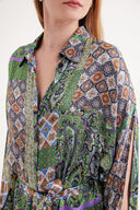 Yeşil Lila Bol kesim gömlek elbise 94058