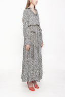 Puantiyeli Büzgülü uzun gömlek elbise 94093