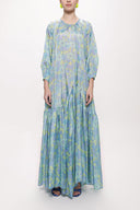 Mavi Büzgülü bol kesim uzun elbise 94105