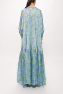 Mavi Büzgülü bol kesim uzun elbise 94105