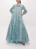 Mavi Büzgülü bol kesim uzun elbise 94105