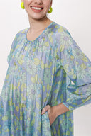 Mavi Büzgülü bol kesim uzun elbise 94105