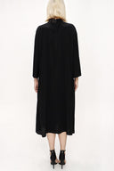 Siyah Kontrast kumaş detaylı bol kesim elbise 94119