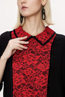 Siyah Kırmızı Dantel detaylı bol kesim elbise 94120