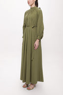 Yeşil Büzgülü uzun elbise 94124