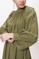 Yeşil Büzgülü uzun elbise 94124