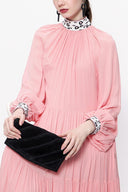 Pembe Büzgülü bol kesim uzun elbise 94158