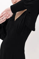 Siyah Korsiyaj detaylı V yaka uzun elbise 94163