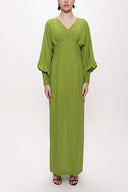 Yeşil V-neck Long Dress With Corset Detail 94163