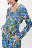 Mavi Godeli V yaka uzun  elbise 94171