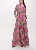 Pembe Godeli V yaka uzun  elbise 94171