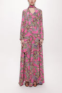 Pembe Godeli V yaka uzun  elbise 94171