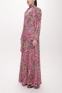 Pembe Godeli V yaka uzun  elbise 94171