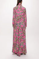 Pembe Godeli V yaka uzun  elbise 94171