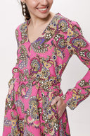 Pembe Godeli V yaka uzun  elbise 94171